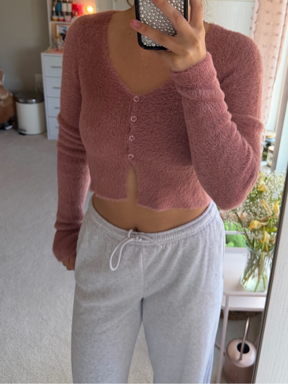 Aeropostale Dusty Rose Fuzzy Knit Cardigan